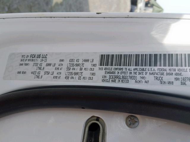 3C63RRGL9GG170331 - 2016 RAM 3500 ST WHITE photo 10