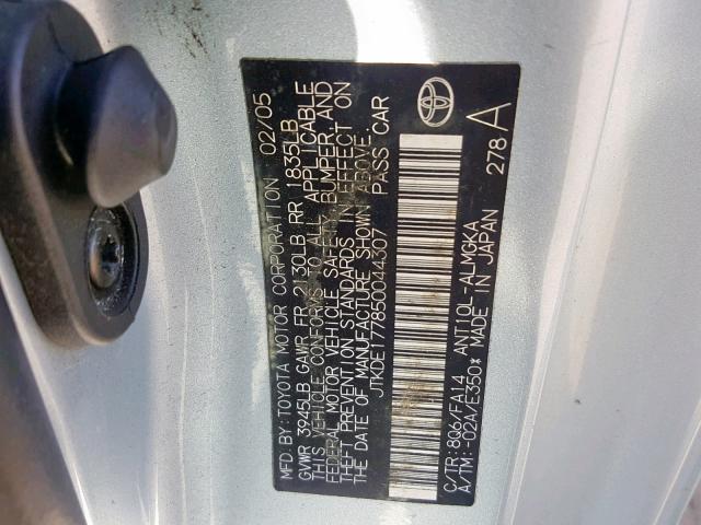 JTKDE177850044307 - 2005 TOYOTA SCION TC ლურჯი ფოტო 10