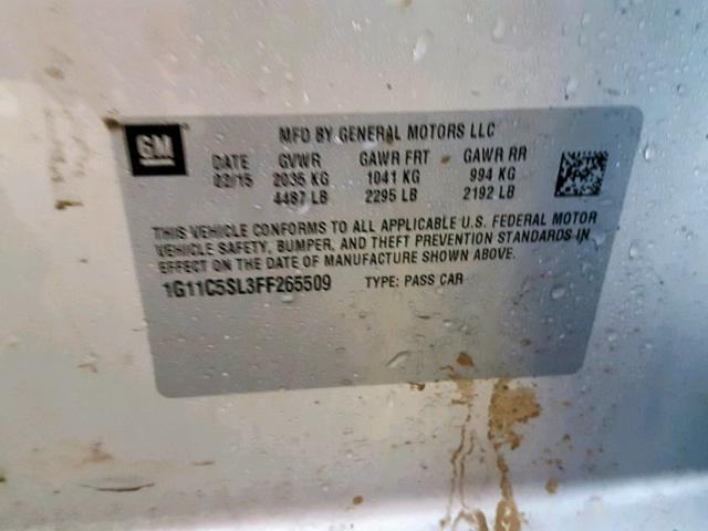 1G11C5SL3FF265509 - 2015 CHEVROLET MALIBU 1LT 银色 照片 10