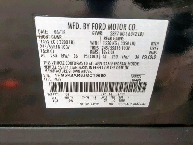 1FM5K8AR6JGC19660 - 2018 FORD EXPLORER P BLACK photo 10