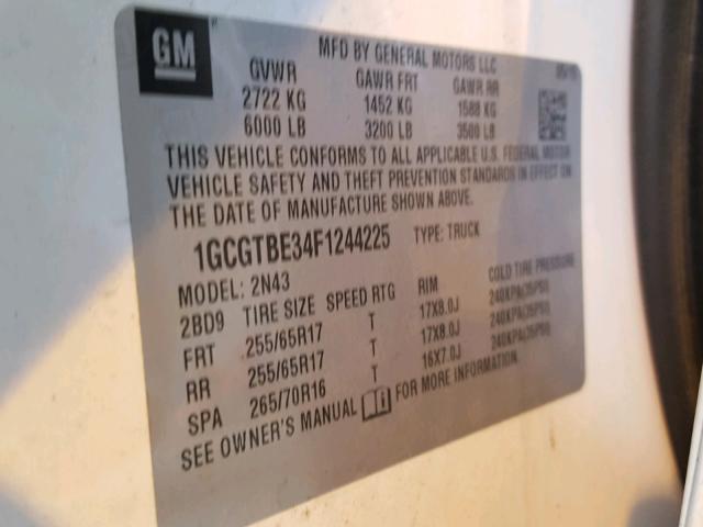 1GCGTBE34F1244225 - 2015 CHEVROLET COLORADO L WHITE photo 10