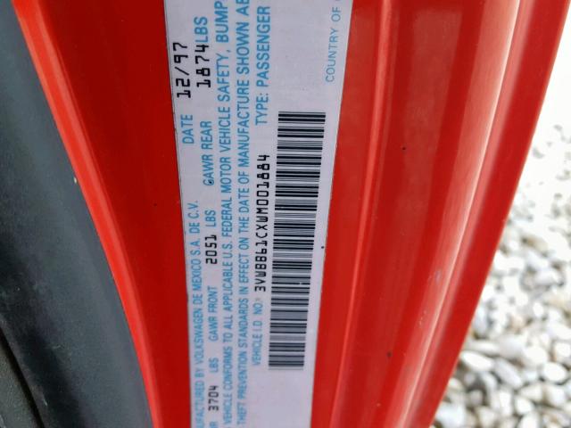 3VWBB61CXWM001884 - 1998 VOLKSWAGEN NEW BEETLE 红色 照片 10