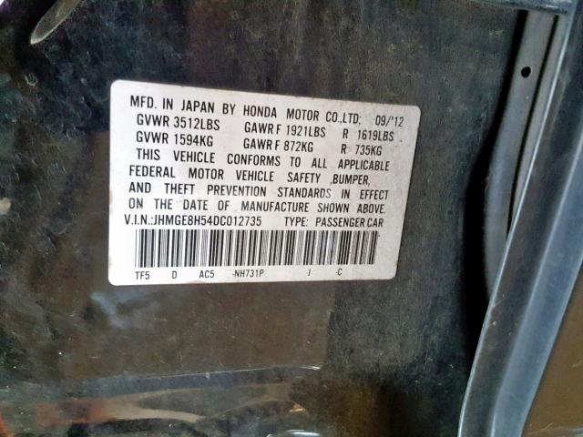 JHMGE8H54DC012735 - 2013 HONDA FIT SPORT BLACK photo 10