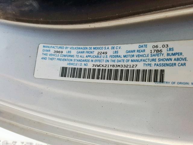 3VWCK21Y83M332127 - 2003 VOLKSWAGEN NEW BEETLE Silber Foto 10