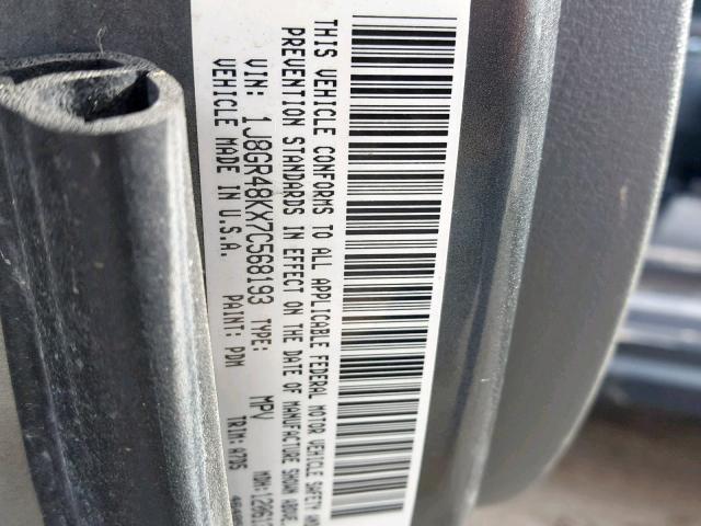 1J8GR48KX7C568193 - 2007 JEEP GRAND CHER GRAY photo 10