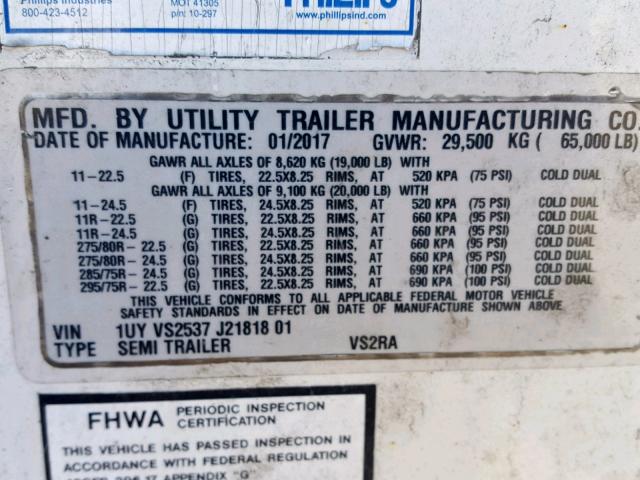 1UYVS2537J2181801 - 2018 UTILITY TRAILER WHITE photo 10