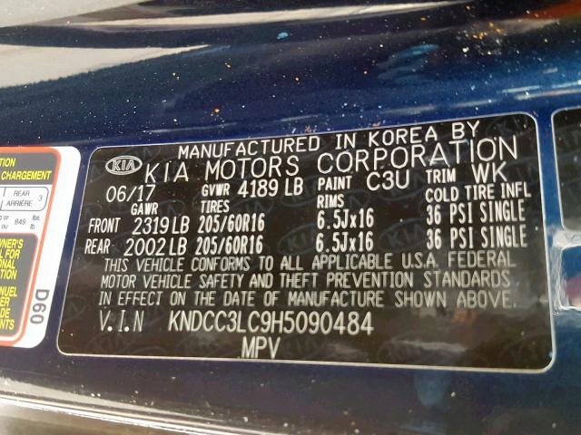 KNDCC3LC9H5090484 - 2017 KIA NIRO EX BLUE photo 10