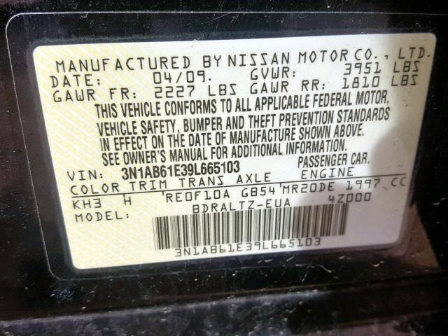 3N1AB61E39L665103 - 2009 NISSAN SENTRA 2.0 BLACK photo 10