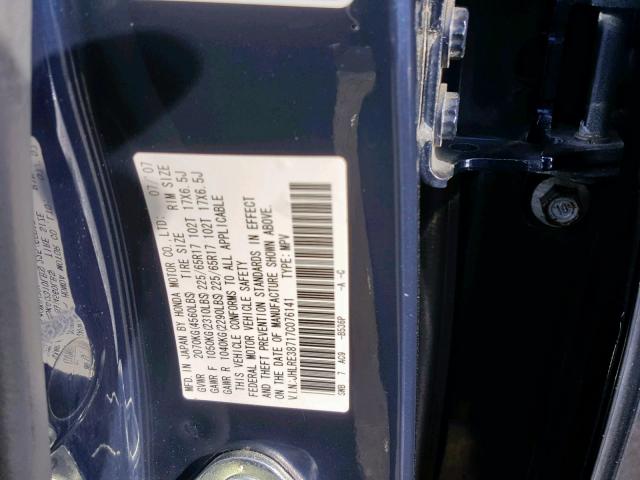 JHLRE38717C076141 - 2007 HONDA CR-V EXL BLUE photo 10