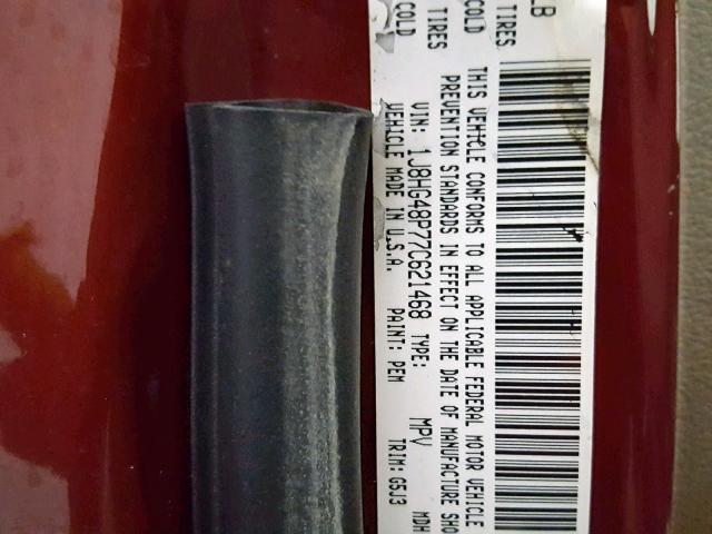 1J8HG48P77C621468 - 2007 JEEP COMMANDER BURGUNDY photo 10