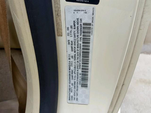 3VWSF31Y26M315804 - 2006 VOLKSWAGEN NEW BEETLE Krem foto 10