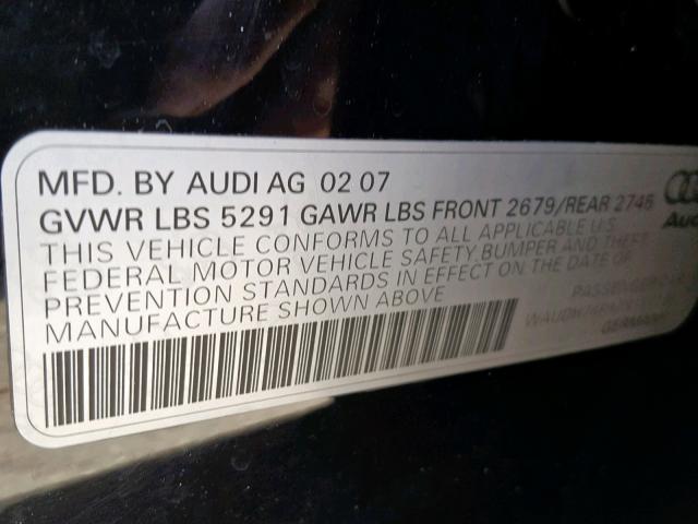 WAUDH74F97N117734 - 2007 AUDI A6 3.2 QUA BLACK photo 10