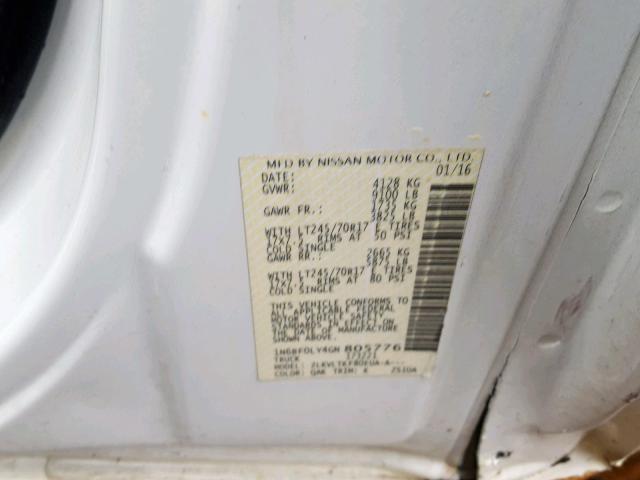 1N6BF0LY4GN805776 - 2016 NISSAN NV 2500 S WHITE photo 10