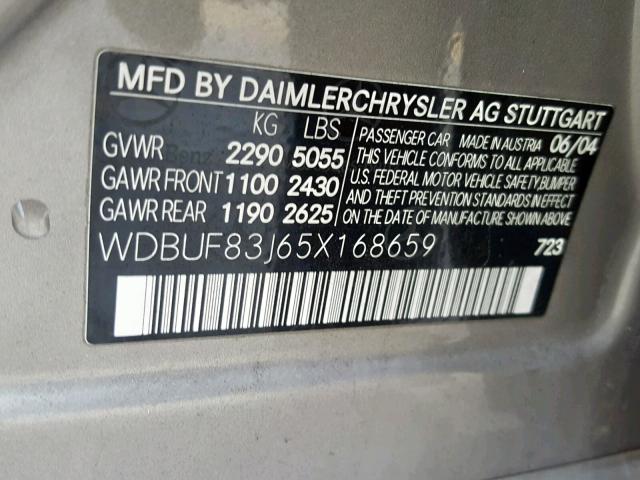 WDBUF83J65X168659 - 2005 MERCEDES-BENZ E 500 4MAT SILVER photo 10