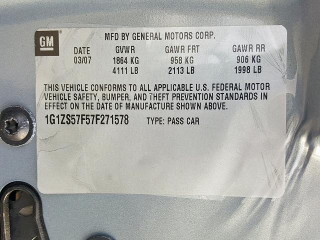 1G1ZS57F57F271578 - 2007 CHEVROLET MALIBU LS BLUE photo 10