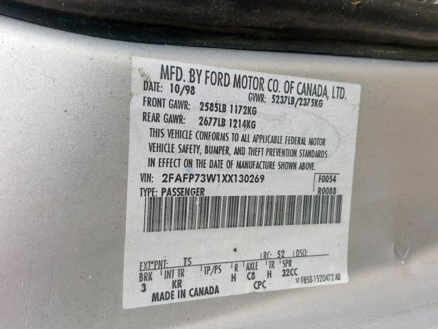 2FAFP73W1XX130269 - 1999 FORD CROWN VICT GRAY photo 10