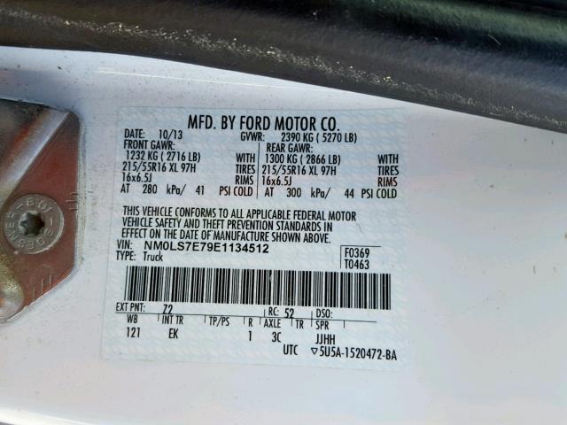 NM0LS7E79E1134512 - 2014 FORD TRANSIT CO WHITE photo 10