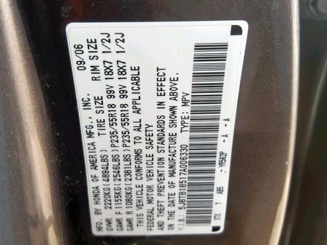 5J8TB18517A006330 - 2007 ACURA RDX TECHNO BROWN photo 10