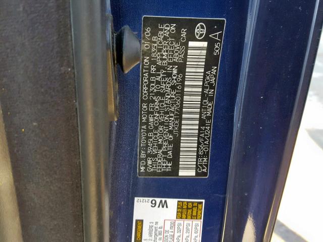 JTKDE177060116196 - 2006 TOYOTA SCION TC ლურჯი ფოტო 10