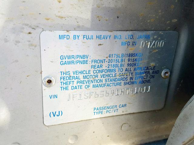 JF1SF65641H741011 - 2001 SUBARU FORESTER S ვერცხლისფერი ფოტო 10