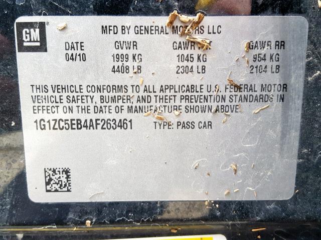 1G1ZC5EB4AF263461 - 2010 CHEVROLET MALIBU 1LT 黑色 照片 10