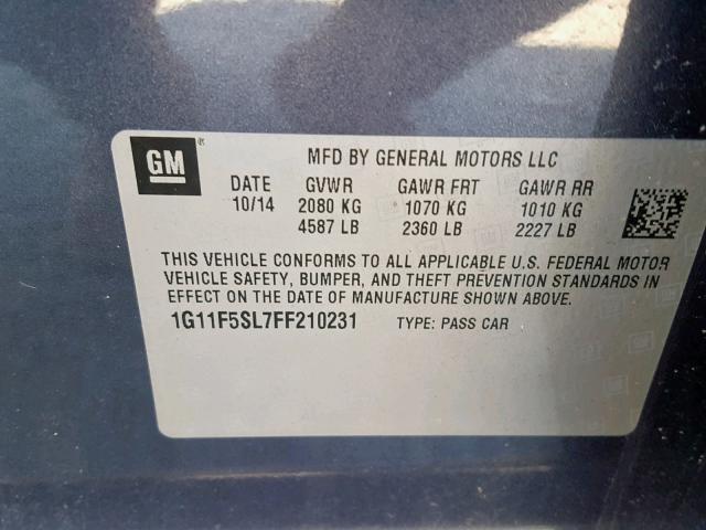 1G11F5SL7FF210231 - 2015 CHEVROLET MALIBU LTZ 蓝色 照片 10