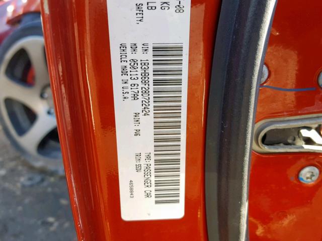 1B3HB68F28D722424 - 2008 DODGE CALIBER SR ORANGE photo 10