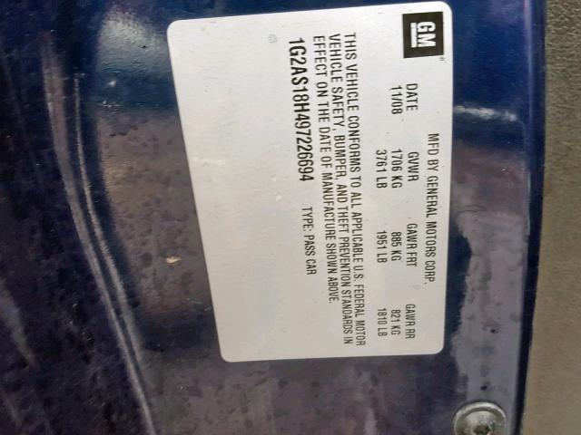 1G2AS18H497226694 - 2009 PONTIAC G5 BLUE photo 10