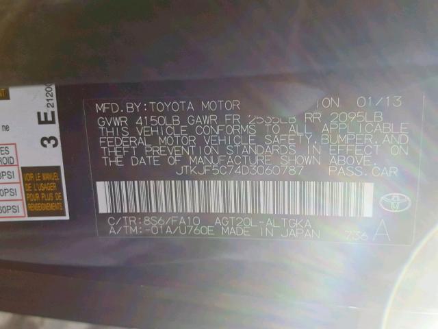 JTKJF5C74D3060787 - 2013 TOYOTA SCION TC BLUE photo 10