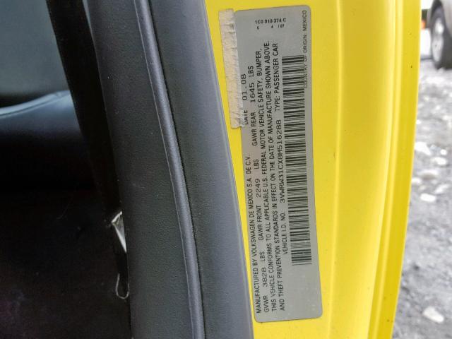 3VWRW31CX8M516288 - 2008 VOLKSWAGEN NEW BEETLE ყვითელი ფოტო 10