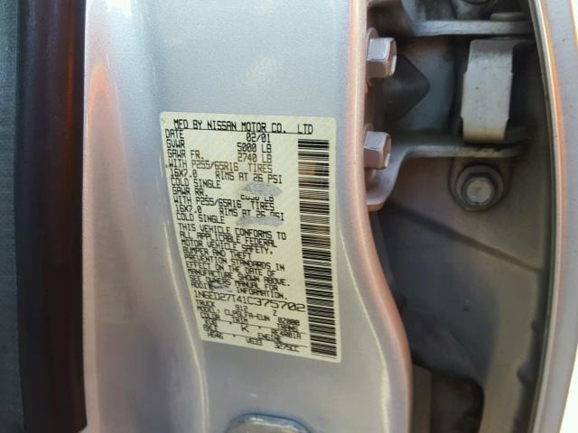 1N6ED27T41C375702 - 2001 NISSAN FRONTIER C GRAY photo 10