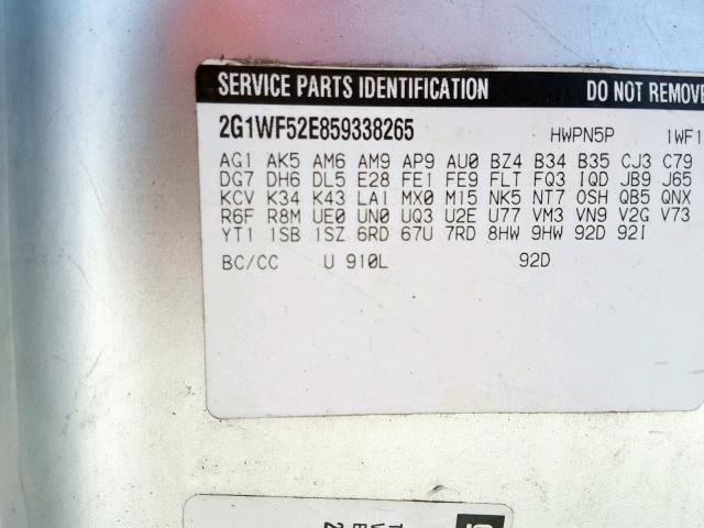 2G1WF52E859338265 - 2005 CHEVROLET IMPALA 银色 照片 10