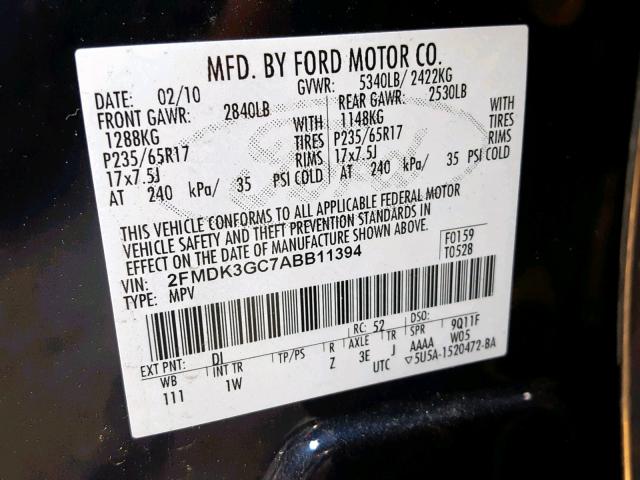 2FMDK3GC7ABB11394 - 2010 FORD EDGE SE BLUE photo 10