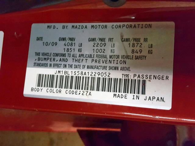 JM1BL1S58A1229052 - 2010 MAZDA 3 S RED photo 10