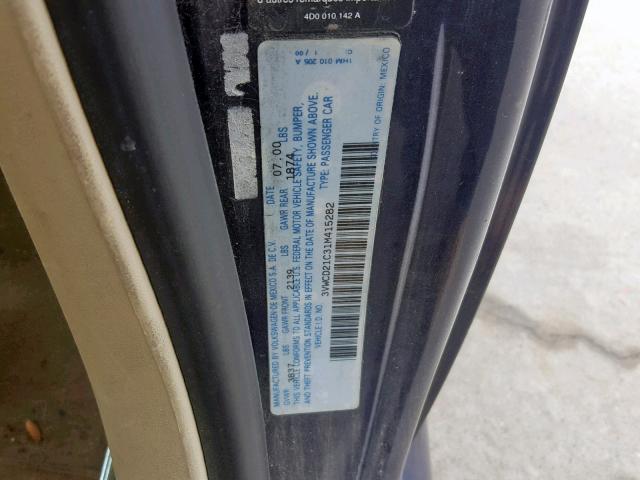 3VWCD21C31M415282 - 2001 VOLKSWAGEN NEW BEETLE BLUE photo 10