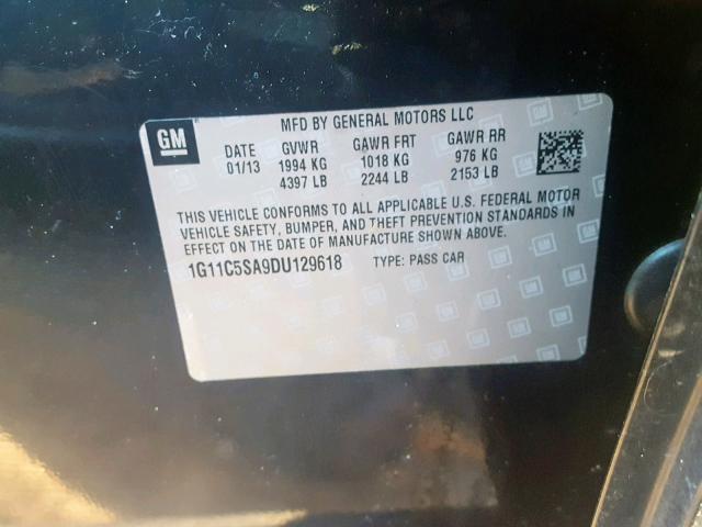 1G11C5SA9DU129618 - 2013 CHEVROLET MALIBU 1LT BLACK photo 10