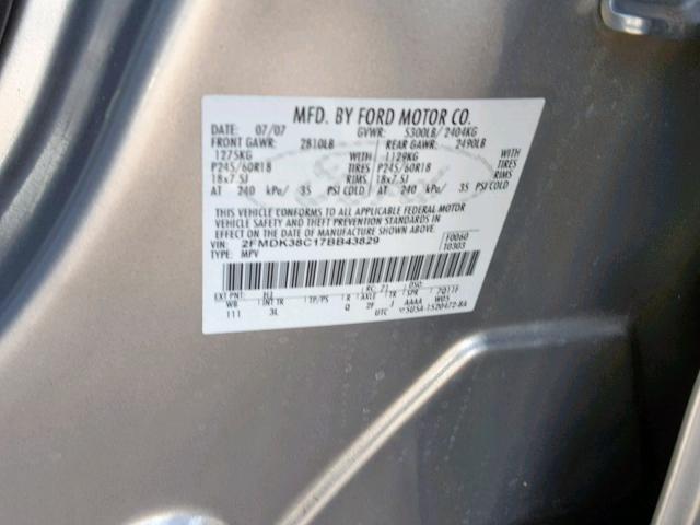 2FMDK38C17BB43829 - 2007 FORD EDGE SEL SILVER photo 10