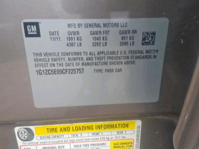 1G1ZC5E09CF225757 - 2012 CHEVROLET MALIBU 1LT 棕色 照片 10