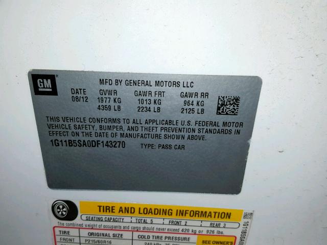 1G11B5SA0DF143270 - 2013 CHEVROLET MALIBU LS WHITE photo 10