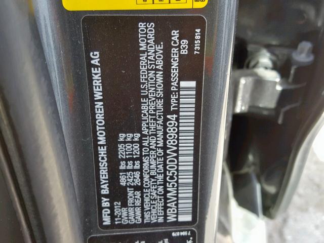 WBAVM5C50DVV89894 - 2013 BMW X1 XDRIVE3 BLACK photo 10