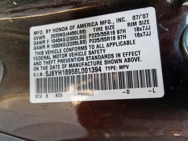 5J6YH18958L001394 - 2008 HONDA ELEMENT SC  photo 10