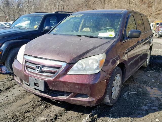 5FNRL382X7B011475 - 2007 HONDA ODYSSEY LX BURGUNDY photo 2