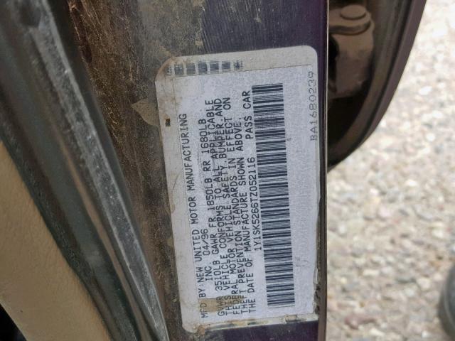 1Y1SK5266TZ052116 - 1996 GEO PRIZM BASE იასამნისფერი ფოტო 10