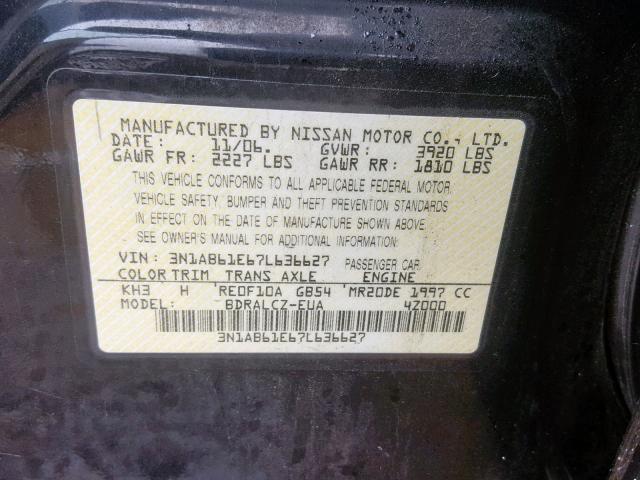 3N1AB61E67L636627 - 2007 NISSAN SENTRA 2.0 BLACK photo 10