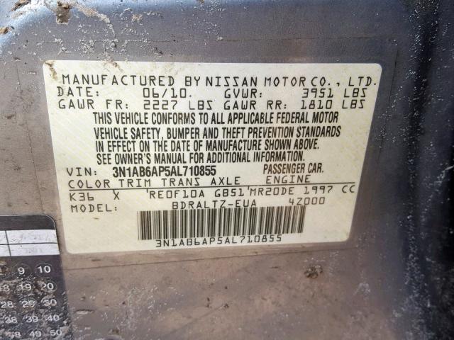 3N1AB6AP5AL710855 - 2010 NISSAN SENTRA 2.0 GRAY photo 10