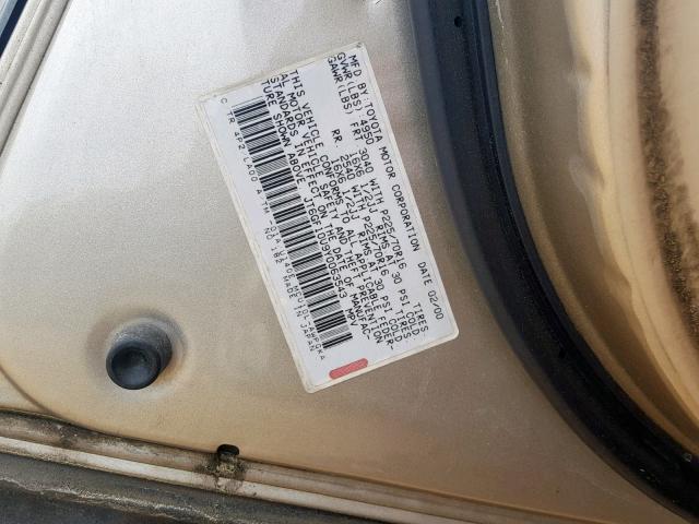 JT6GF10U9Y0063543 - 2000 LEXUS RX 300 GOLD photo 10