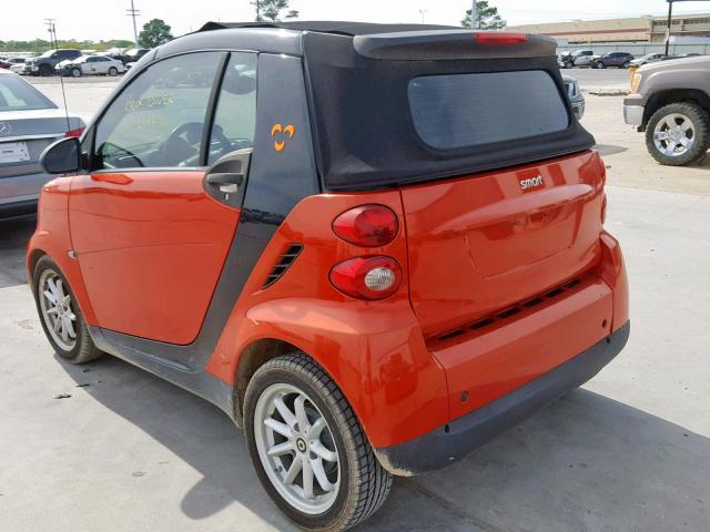 WMEEK31X98K169237 - 2008 SMART FORTWO PAS ORANGE photo 3