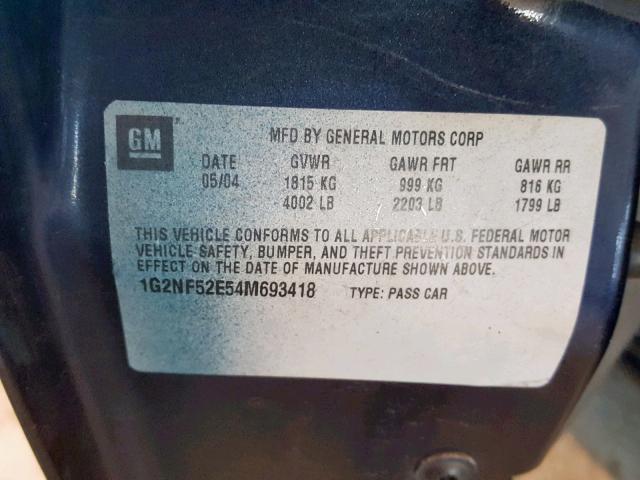 1G2NF52E54M693418 - 2004 PONTIAC GRAND AM S BLUE photo 10