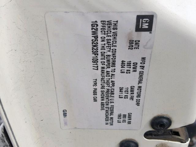 1G2WP52K23F109177 - 2003 PONTIAC GRAND PRIX WHITE photo 10