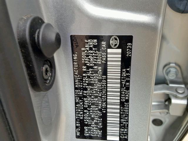 4T1BK1EB2HU256918 - 2017 TOYOTA AVALON XLE SILVER photo 10